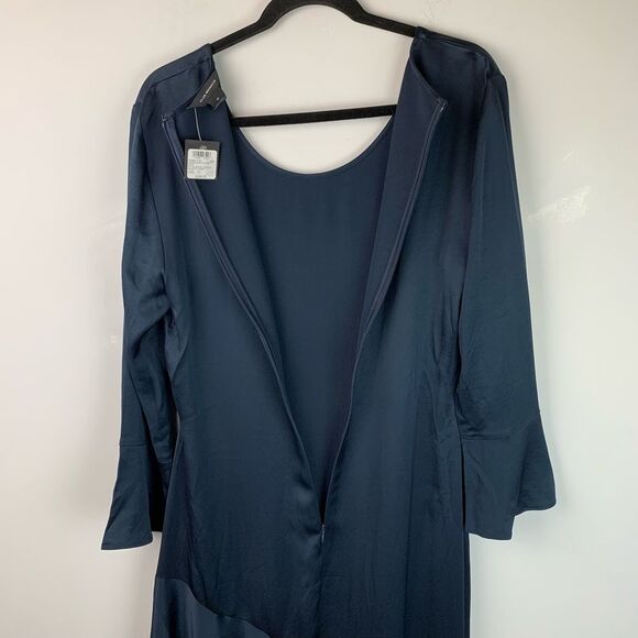 NWT Club Monaco women’s navy Long Sleeve Flounce asymmetric Dress size 10 - Picture 7 of 14